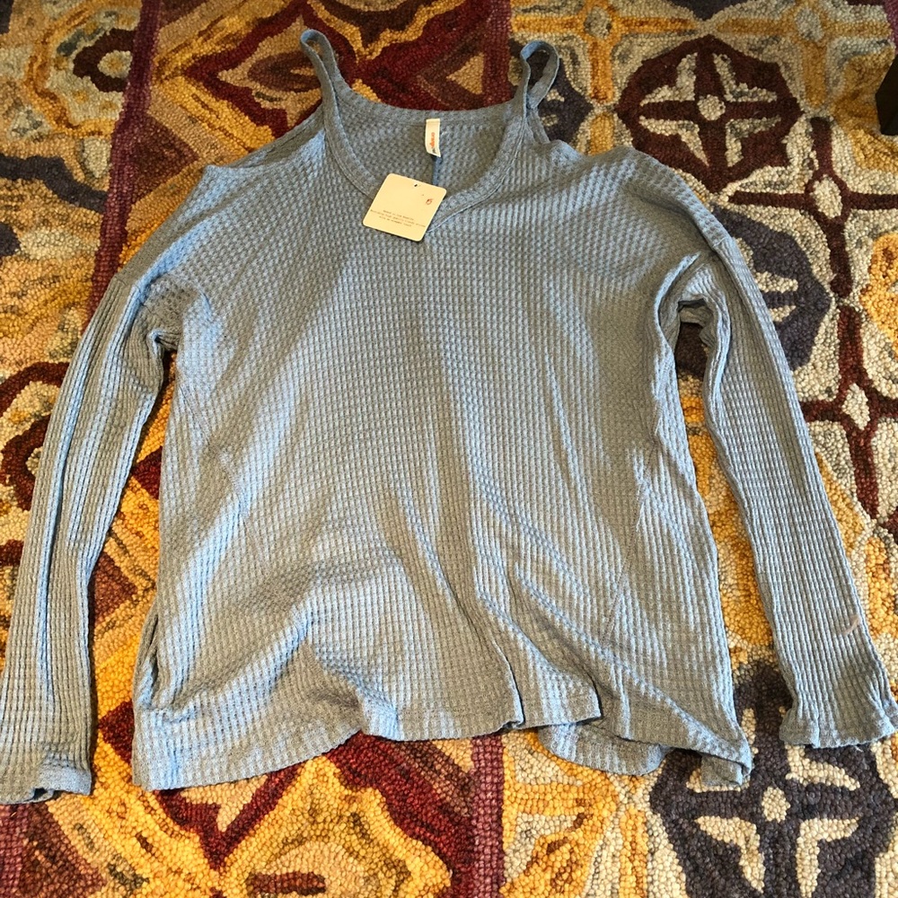 Light Blue Cold Shoulder Long Sleeve